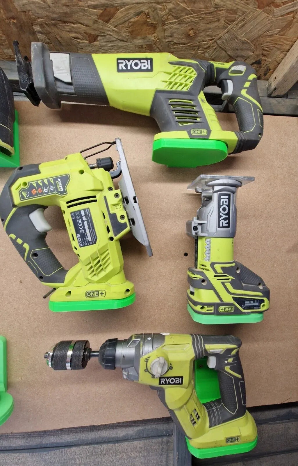 CC3DD Wall Mount Bundle 1 for Ryobi One+ Tools (2x 90, 1x Angle Grinder, 1x Flat, 1x Dual Battery)